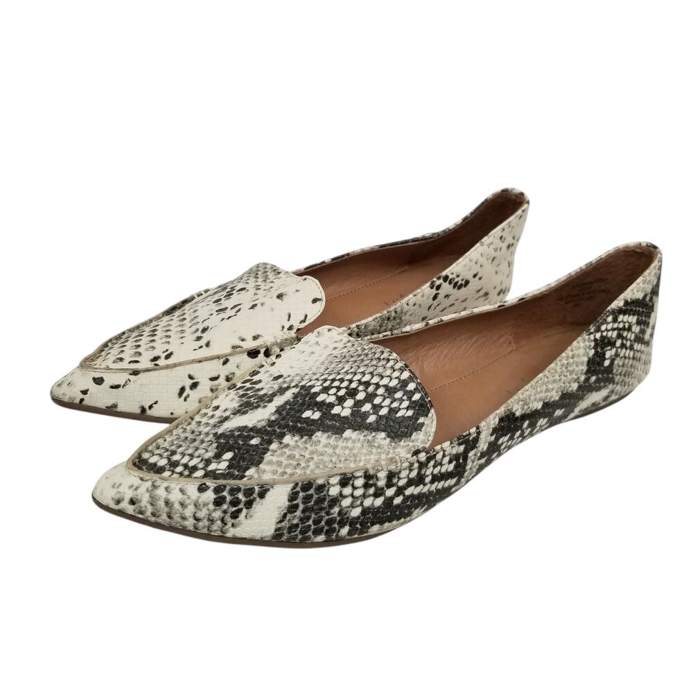 Madden Girl Heather Snake Print Pointed Toe Flats Loafers Cream Black Size 9